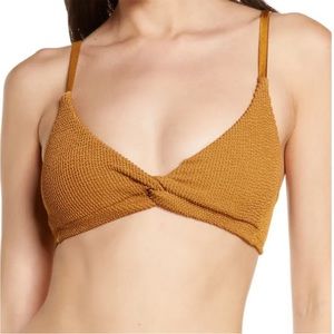 Good American Crinkle Always Fit Twist Bikini Top 1 & 2 Women’s Bronze Brown NWT